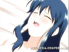 Хентай девушка с синими волосами сделала минет и залезла на член