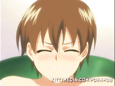 Хентай девушка с синими волосами сделала минет и залезла на член