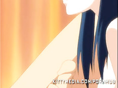 Хентай девушка с синими волосами сделала минет и залезла на член