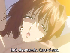 Грудастая хентай девчонка в очках занимается любовью на пляже