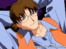 Милую рыжую хентай девушку парень в очках трахнул в позе раком