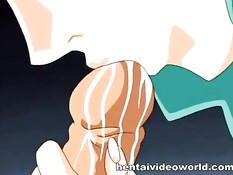 Милую рыжую хентай девушку парень в очках трахнул в позе раком