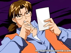 Милую рыжую хентай девушку парень в очках трахнул в позе раком