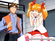 Милую рыжую хентай девушку парень в очках трахнул в позе раком