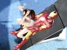 3D девчонка с большими сиськами трахается с железным человеком