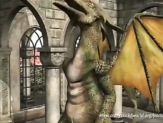 3D анимация секса красивой летающей феи и развратного дракона