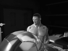 Рыжая женщина с большой грудью выебана большим железным хуем