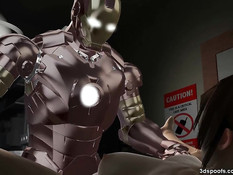 Рыжая женщина с большой грудью выебана большим железным хуем