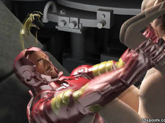 Рыжая женщина с большой грудью выебана большим железным хуем