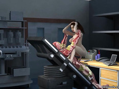 Рыжая женщина с большой грудью выебана большим железным хуем