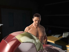 Рыжая женщина с большой грудью выебана большим железным хуем