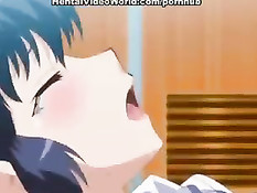 Сисястая хентай студентка ебётся с парнем в раздевалке в позе 69