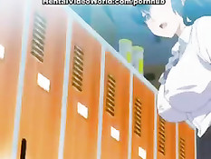 Сисястая хентай студентка ебётся с парнем в раздевалке в позе 69