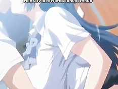 Сисястая хентай студентка ебётся с парнем в раздевалке в позе 69