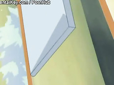 Аниме девочка лёжа на кровати мастурбирует через розовые трусики