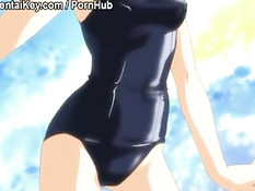 Аниме девочка лёжа на кровати мастурбирует через розовые трусики