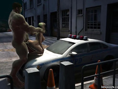 Халк отодрал пышногрудую девушку на капоте полицейской машины