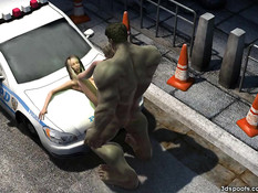 Халк отодрал пышногрудую девушку на капоте полицейской машины