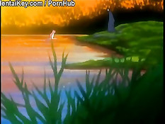 Девка с розовыми волосами вышла из озера и подверглась насилию