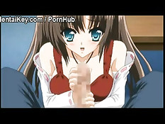 Симпатичная хентай милашка двумя ручонками и грудью дрочит хуй