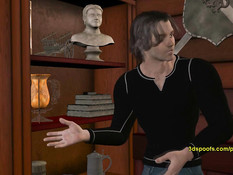 Худая 3D девушка танцует стриптиз и принимается за половой член