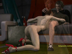 Худая 3D девушка танцует стриптиз и принимается за половой член