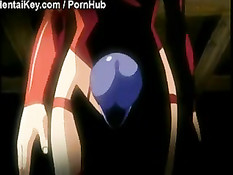 Подвешенной к потолку хентай малышке руками стимулируют клитор