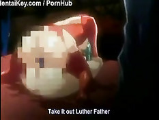 Подвешенной к потолку хентай малышке руками стимулируют клитор