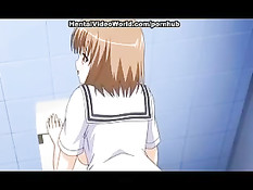 Аниме порно жёсткого секса парня с девушкой в аудитории и туалете