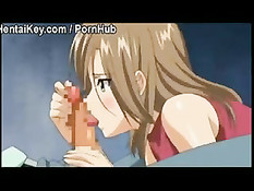 Мальчишка облизал хентай девчонке ноги, а она отсосала ему член