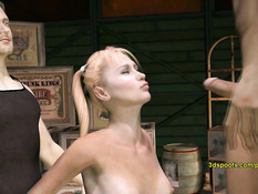 Девушка с хвостиком трахалась с парнем раком и сосала другому хуй