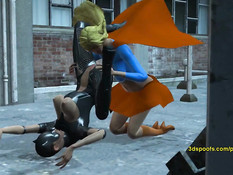 Супергёрл на крыше занимается лесби сексом с женщиной кошкой