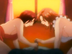 Сисястая хентай девушка отсасывает парню и трахается с ним раком