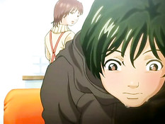 Сисястая хентай девушка отсасывает парню и трахается с ним раком