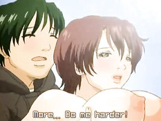 Сисястая хентай девушка отсасывает парню и трахается с ним раком