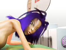 Миссис Доу из 3D мультфильма трахает девушку красным страпоном