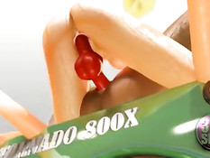 Миссис Доу из 3D мультфильма трахает девушку красным страпоном