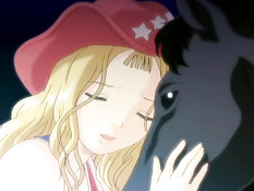 Светловолосая хентай девчонка подрочила мальчику член сиськами