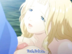 Светловолосая хентай девчонка подрочила мальчику член сиськами