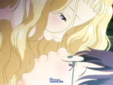 Светловолосая хентай девчонка подрочила мальчику член сиськами