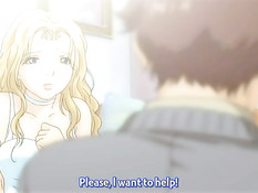 Светловолосая хентай девчонка подрочила мальчику член сиськами