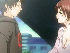 Грудастая хентай девчонка в короткой юбочке подрочила парню хуй