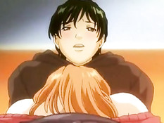 Грудастая хентай девчонка в короткой юбочке подрочила парню хуй