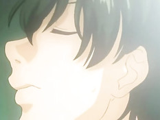 Грудастая хентай девчонка в короткой юбочке подрочила парню хуй