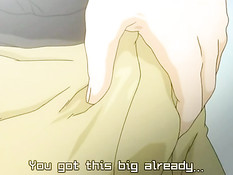 Грудастая хентай девчонка в короткой юбочке подрочила парню хуй