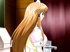 Аниме девка с синими волосами сделала минет и подрочила грудью