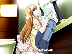 Аниме девка с синими волосами сделала минет и подрочила грудью