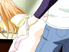 Аниме девка с синими волосами сделала минет и подрочила грудью