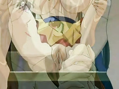 Аниме девка с синими волосами сделала минет и подрочила грудью