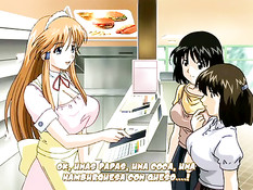 Аниме девка с синими волосами сделала минет и подрочила грудью